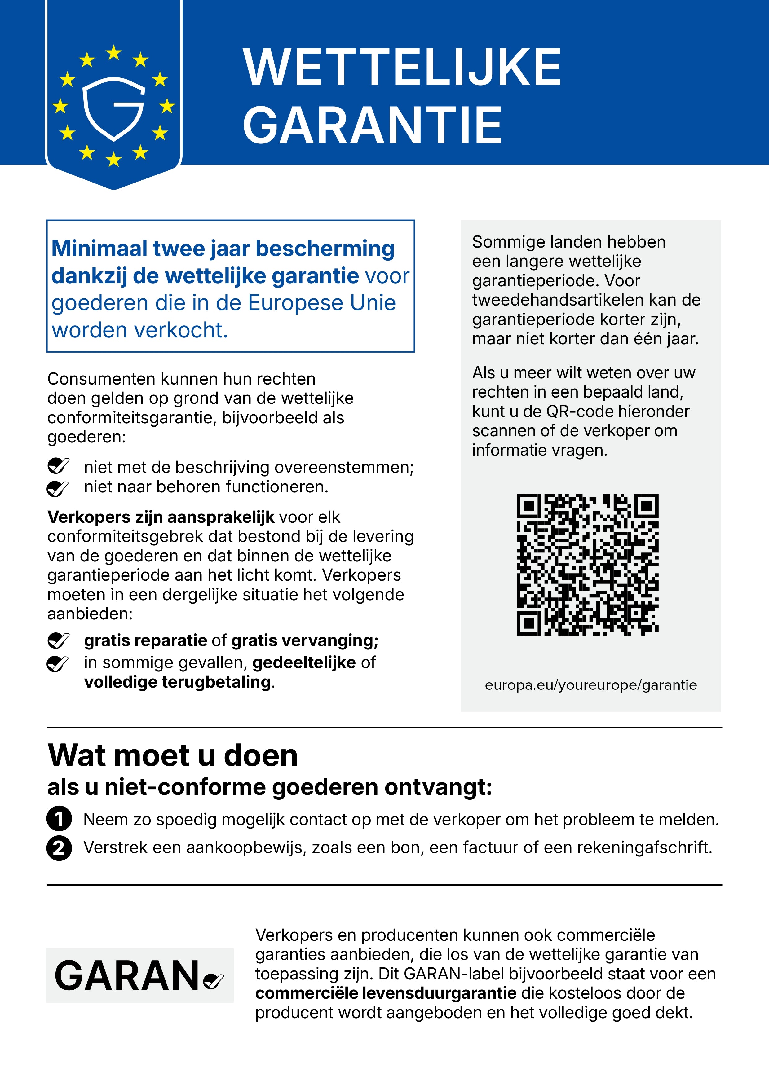 Minimaal 2 jaar wettelijke garantie